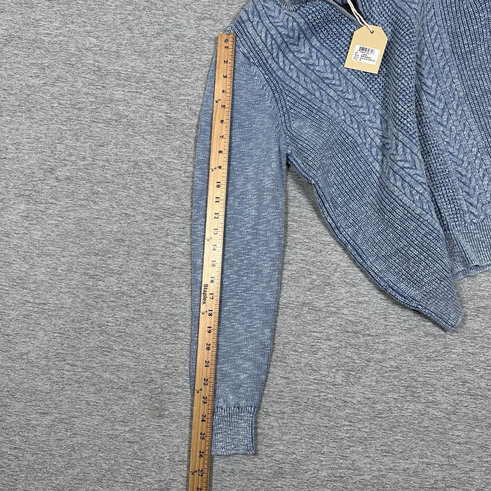 Borgo28 Sweater Mens Size Medium Slate Blue Cotton Slub Knit 1/4 Zip Preppy New — image 6 of 8